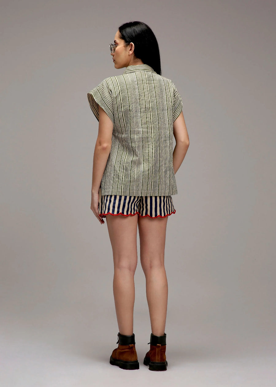 Egg-Shell Green Striped Red Joker Shirt