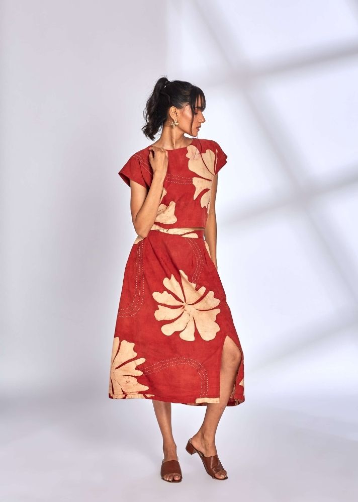 A Model Wearing Multicolor Cotton Kiara Skirt Set, curated by Only Ethikal