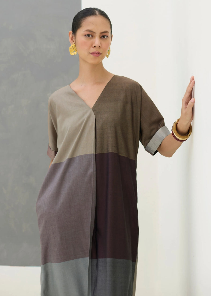 Cath Eri Silk Kaftan Dress - Taupe Grey