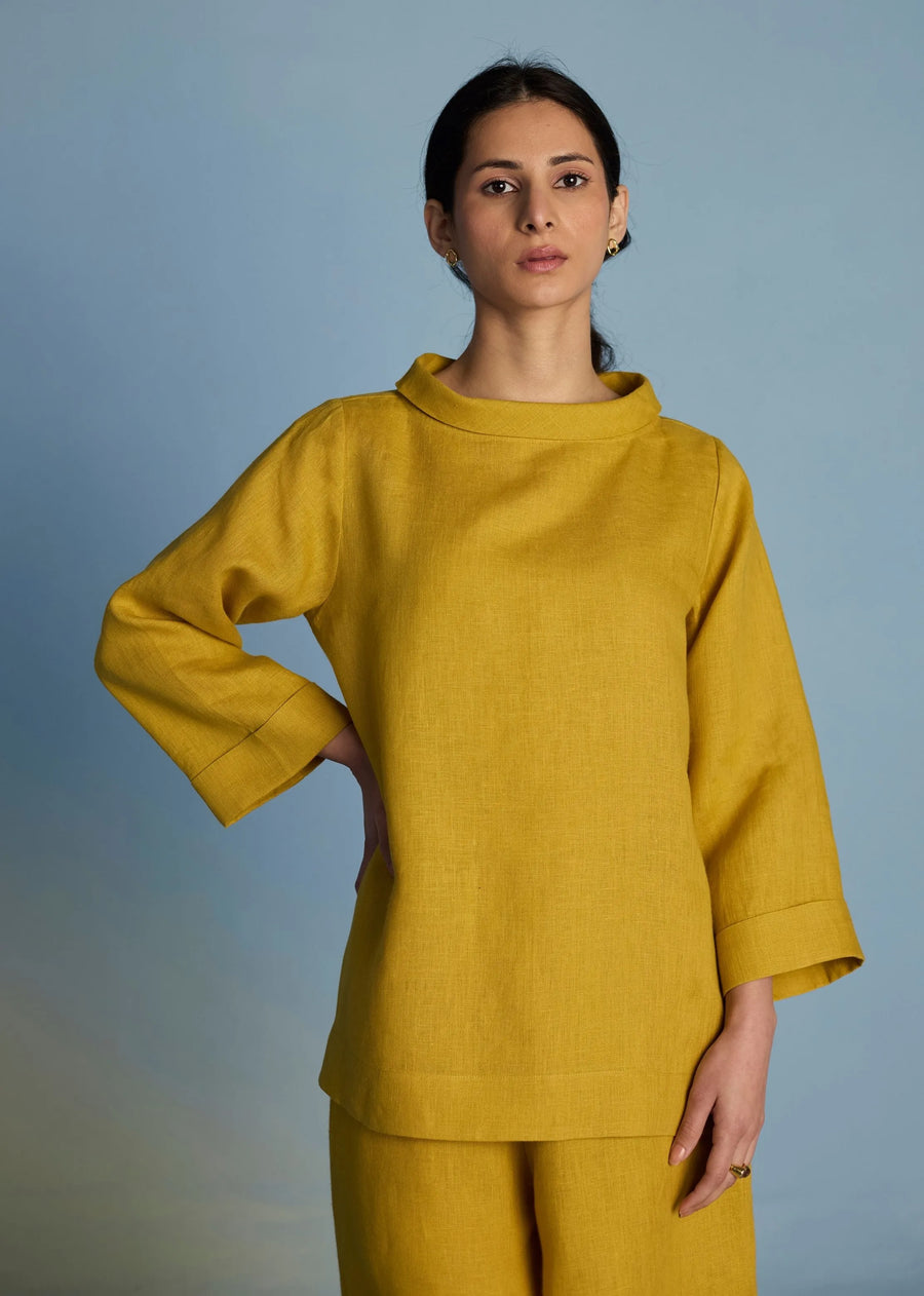 Ishi Boat-Neck Linen Co-Ord Set-Ochre
