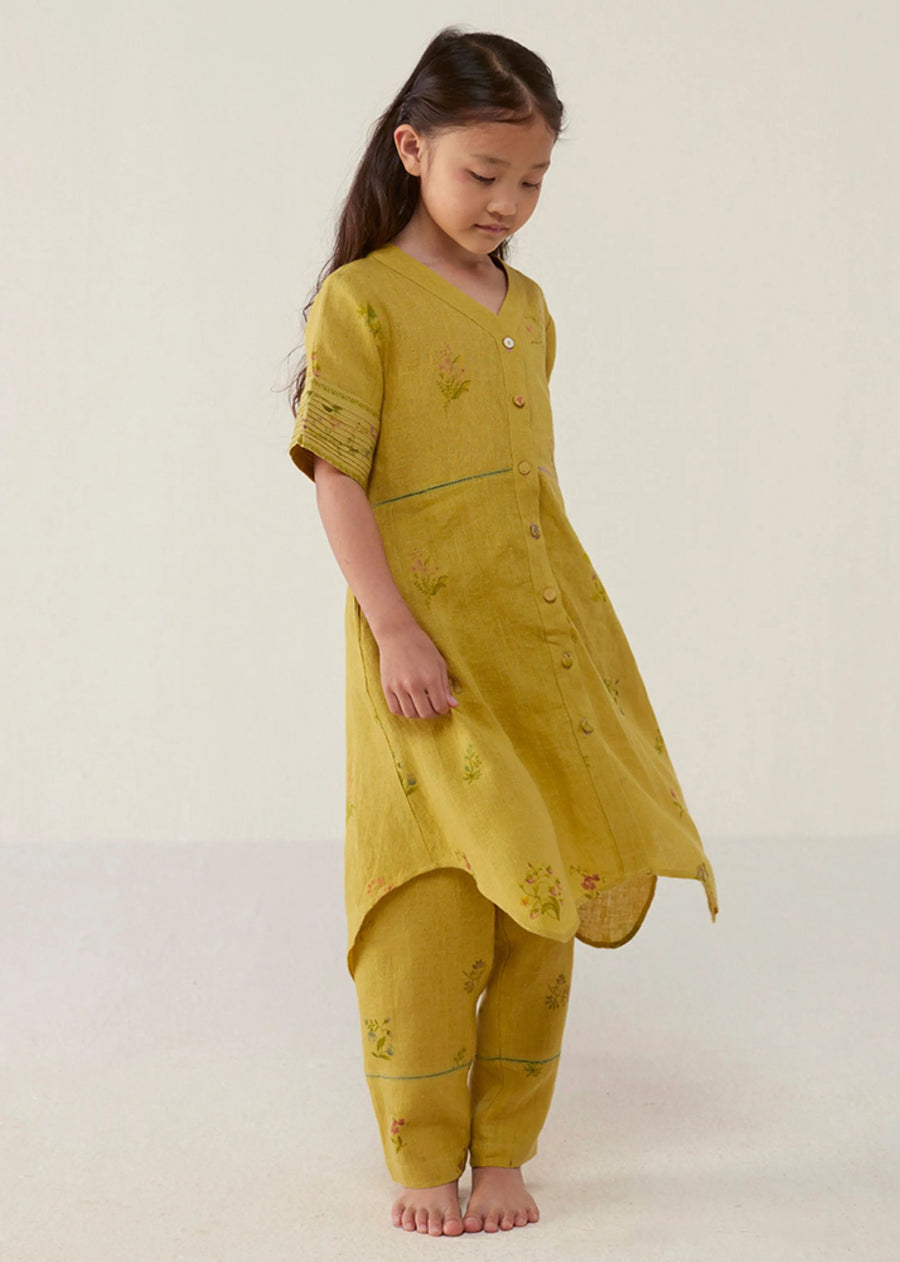 Kids Inoya Linen Co-Ord Set- Ochre