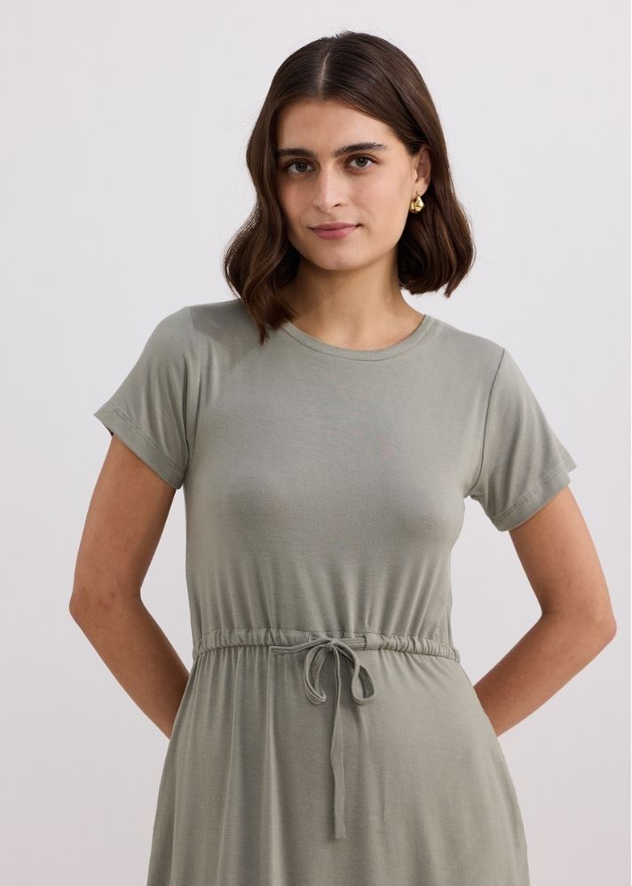 Drawstring Short T-Shirt Dress In Light Olive