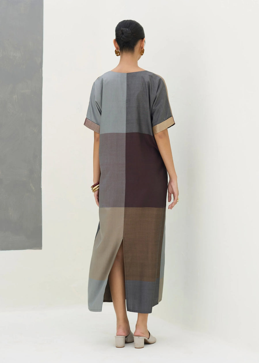 Cath Eri Silk Kaftan Dress - Taupe Grey