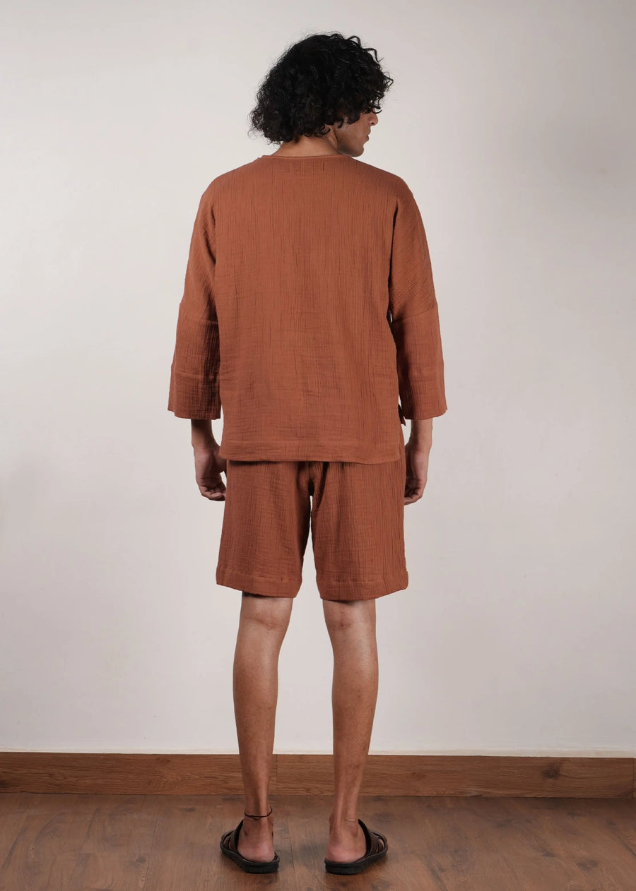 Men'S Crush Cotton Brown Shorts