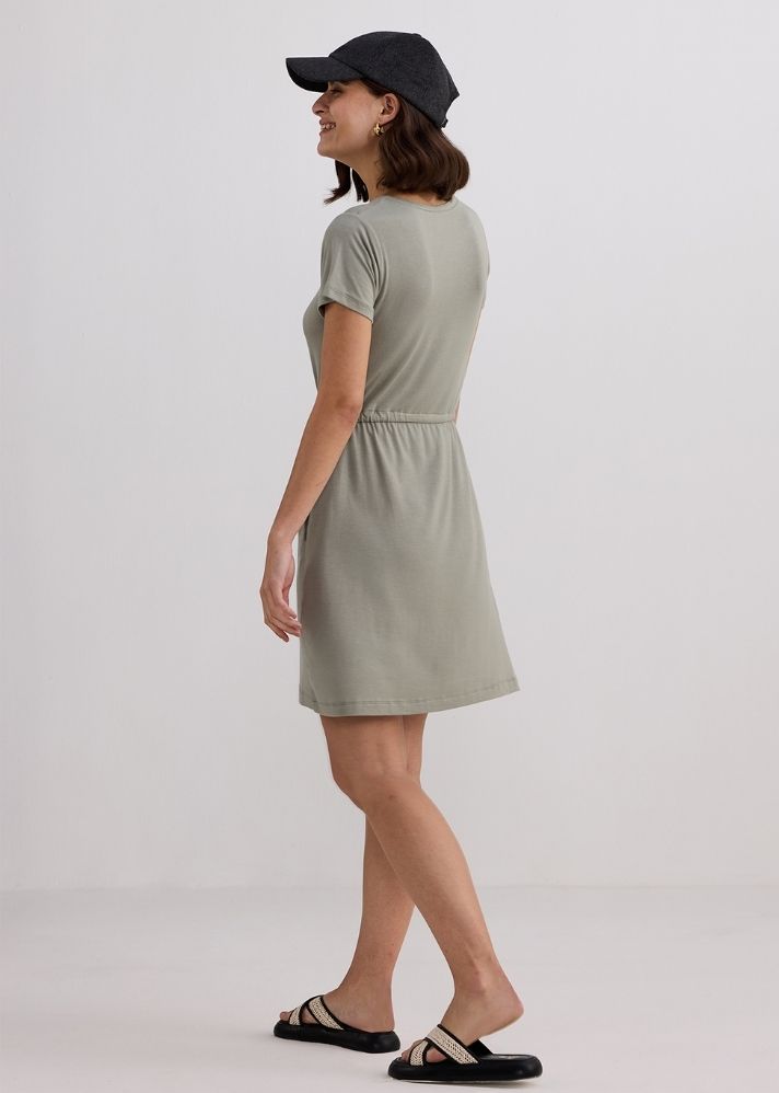 Drawstring Short T-Shirt Dress In Light Olive