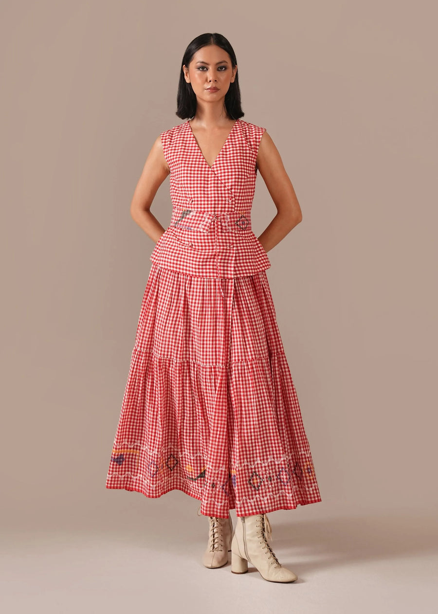 A Model Wearing Red Pure Cotton Ruby Lume Dress, curated by Only Ethikal