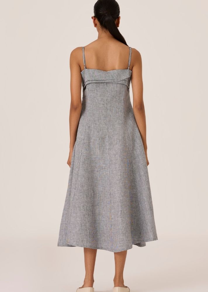 Azzah Houndstooth Linen Midi Dress