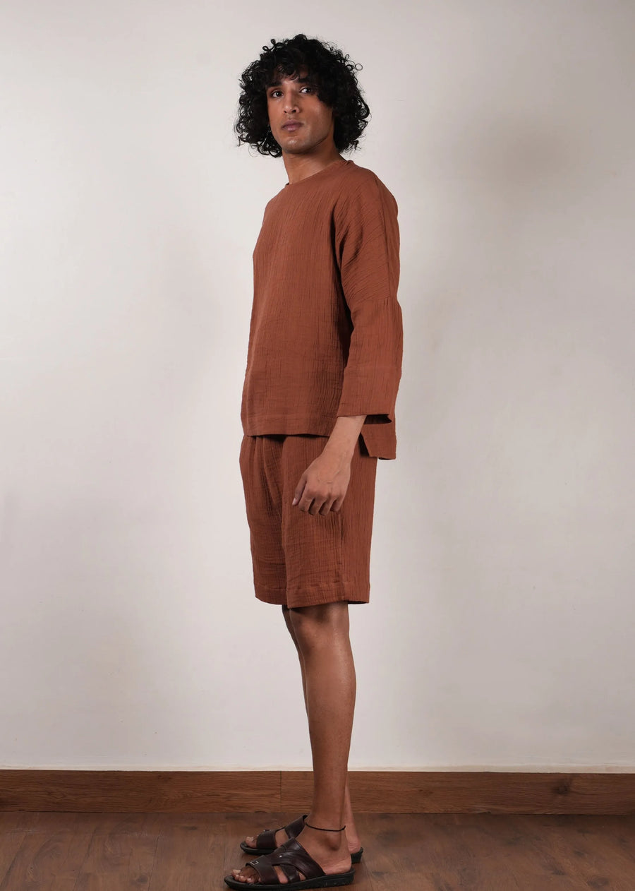 Men'S Brown Crush T-Shirt & Shorts Set (2 Pcs)