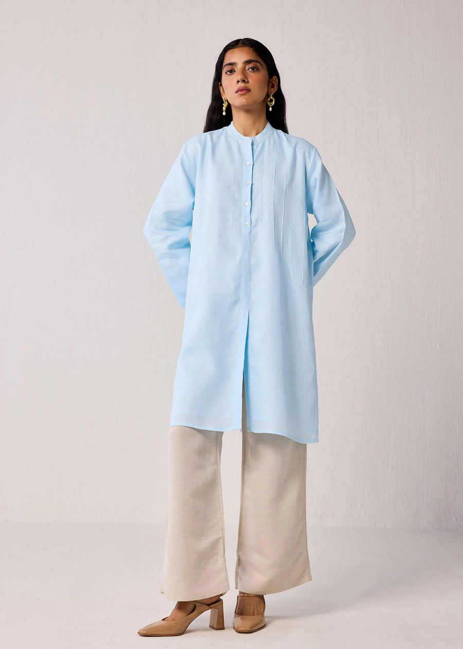 A Model Wearing Blue Hemp Regular Fit Hemp Tunic With Side Slits In Light Blue, curated by Only Ethikal