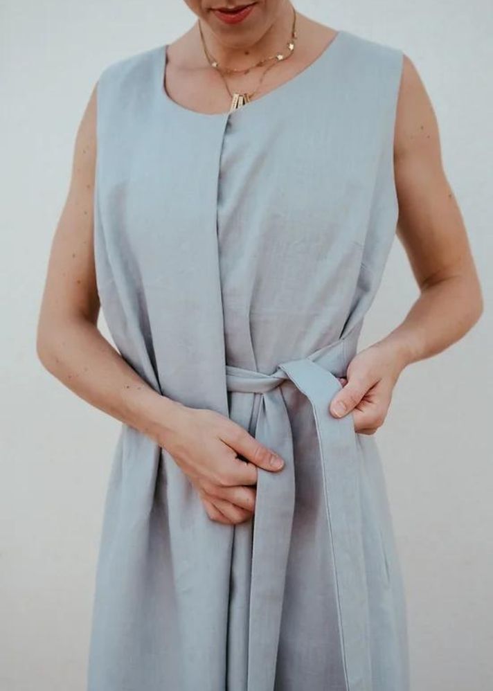 A Model Wearing Grey Linen Shobu Jumpsuit, curated by Only Ethikal