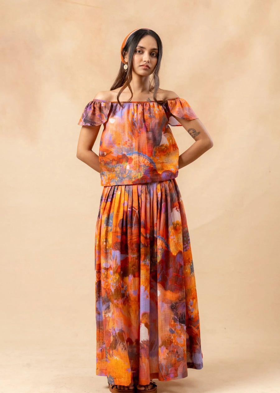 A Model Wearing Orange Organic Cotton Little Leaf Top, curated by Only Ethikal