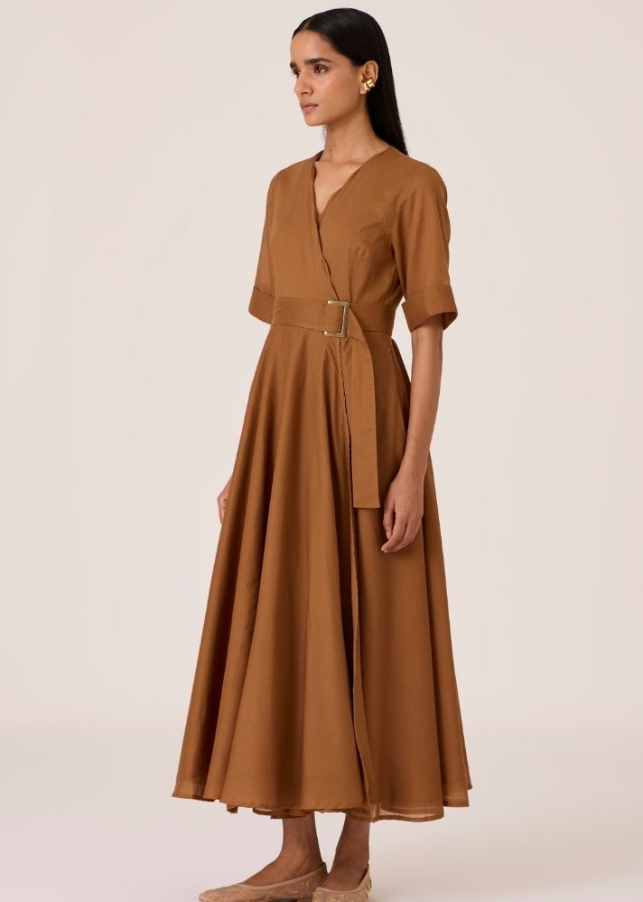 Bilel Brown Maxi Wrap Dress