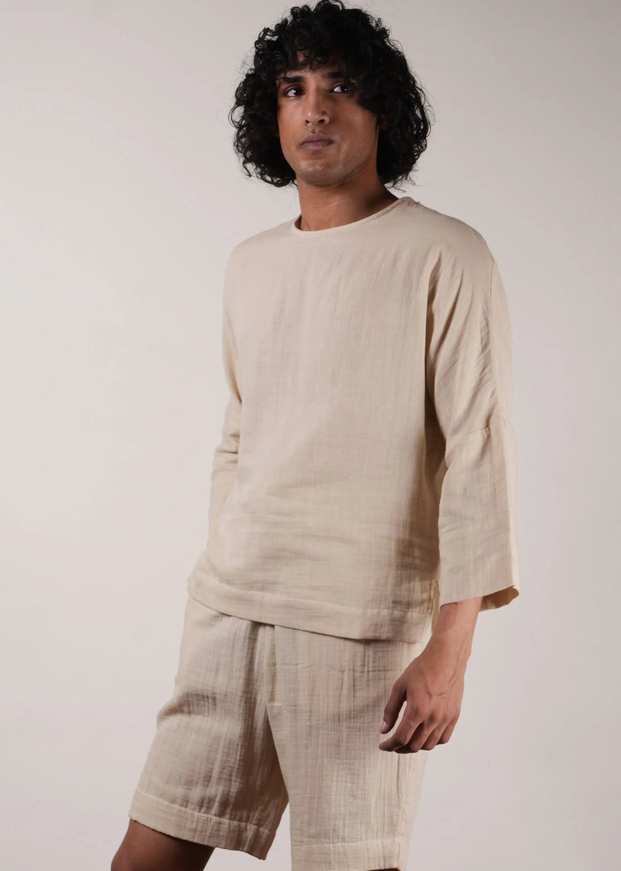 Men'S Crush Cotton Cream Shorts