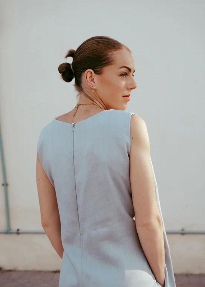 A Model Wearing Grey Linen Shobu Jumpsuit, curated by Only Ethikal