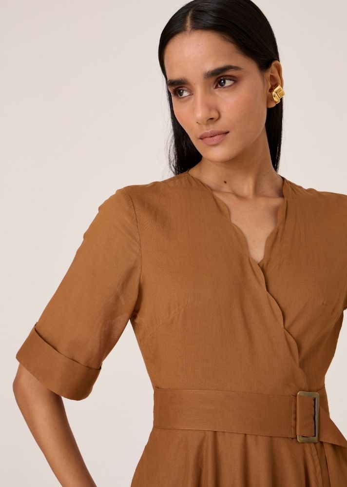 Bilel Brown Maxi Wrap Dress