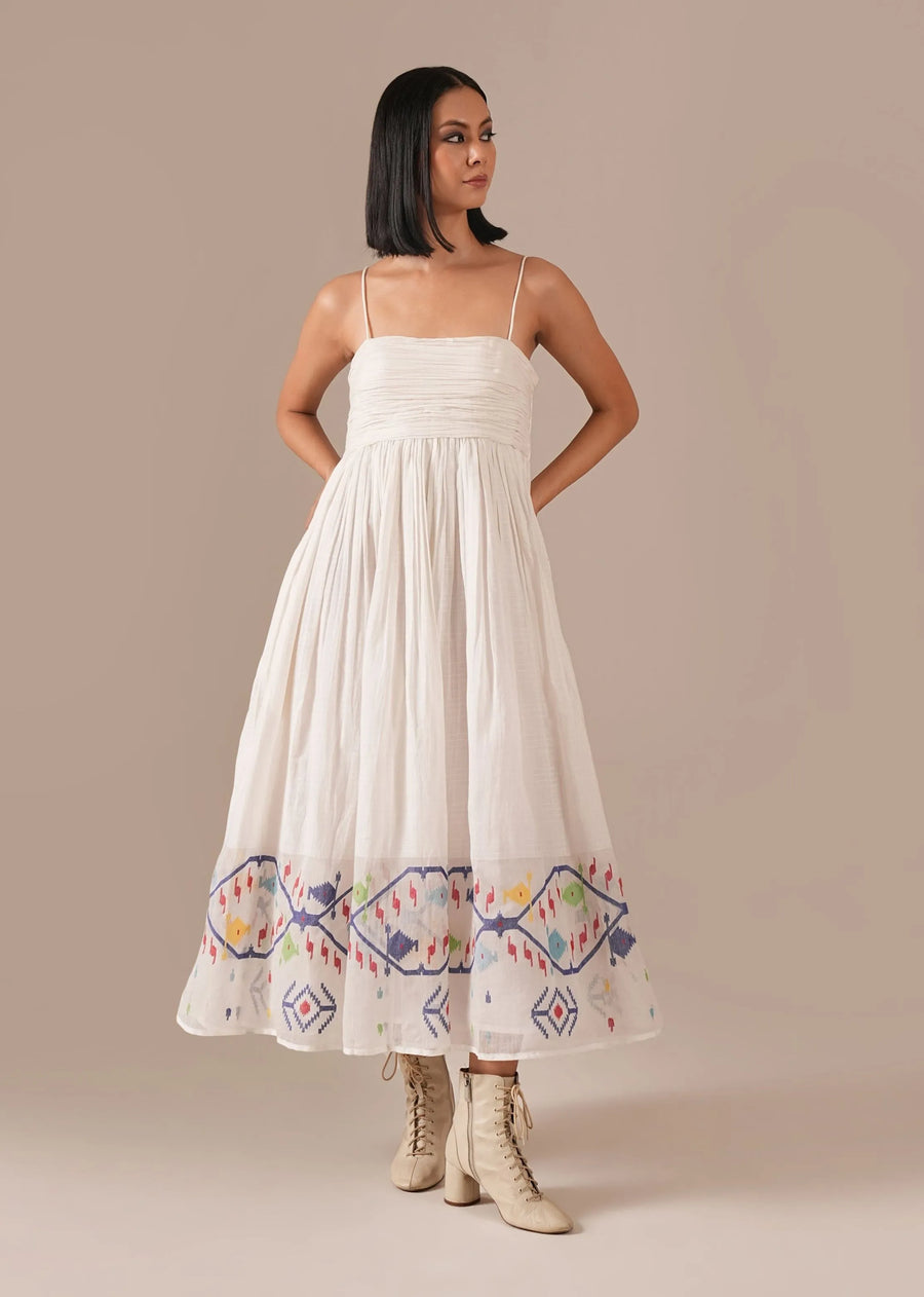 A Model Wearing Multicolor Pure Cotton Snow Radiance Dress, curated by Only Ethikal