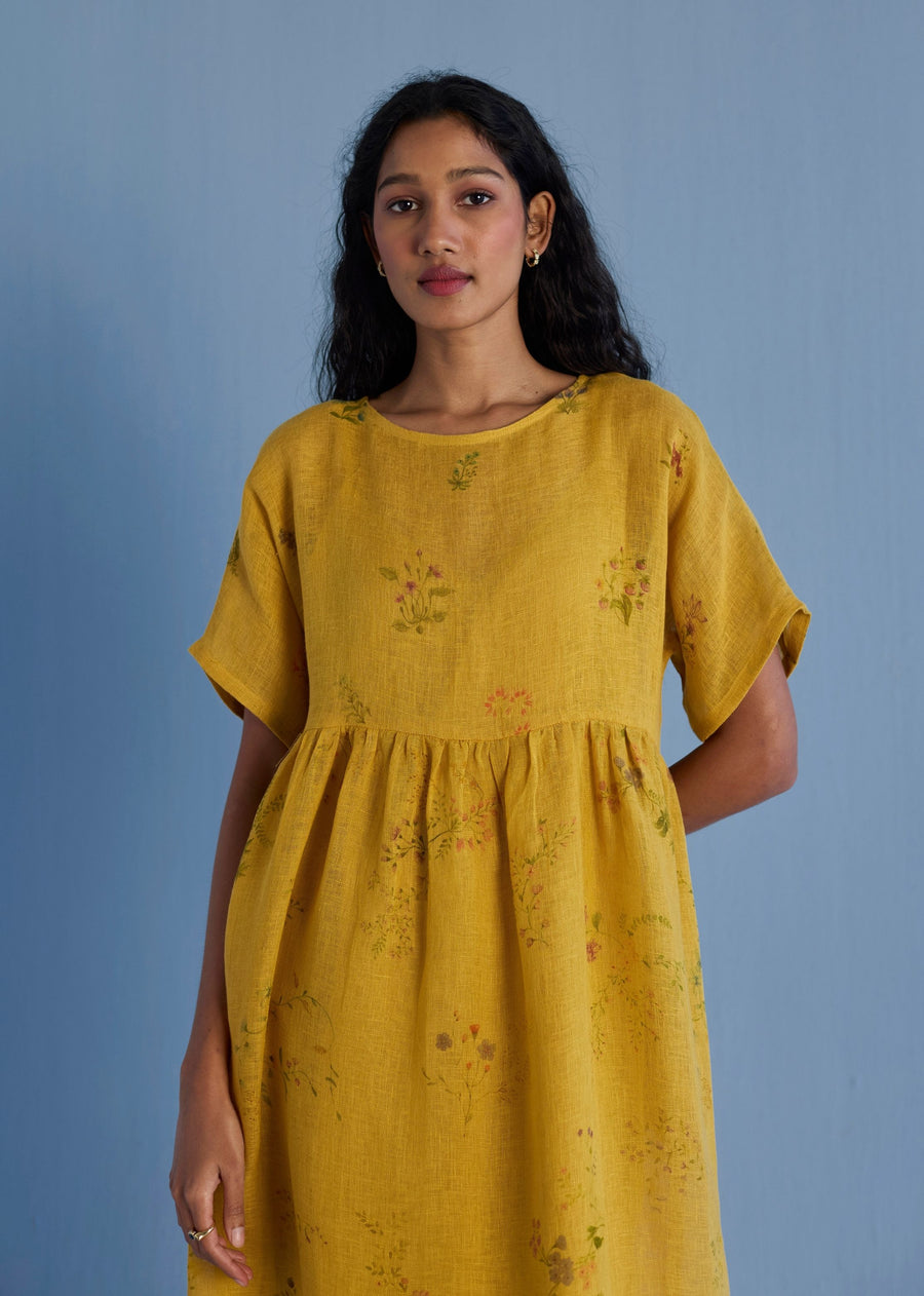 Buy Yellow Linen Maxi Dress - Uniko Pleated Floral Linen Dress - Ochre by MANAN // Only Ethikal - Sustainable Brand. Buy Yellow Linen Maxi Dress - Uniko Pleated Floral Linen Dress - Ochre by MANAN // Only Ethikal - Sustainable Brand.