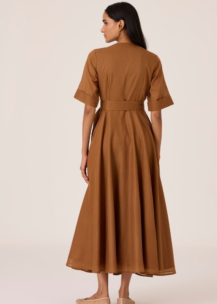 Bilel Brown Maxi Wrap Dress