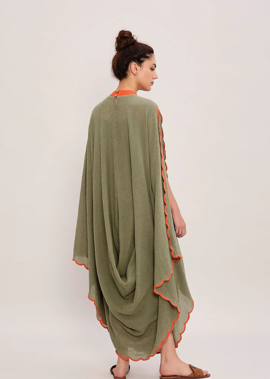 Green Capsule Edit Ribbed Scallop Cowl Dress