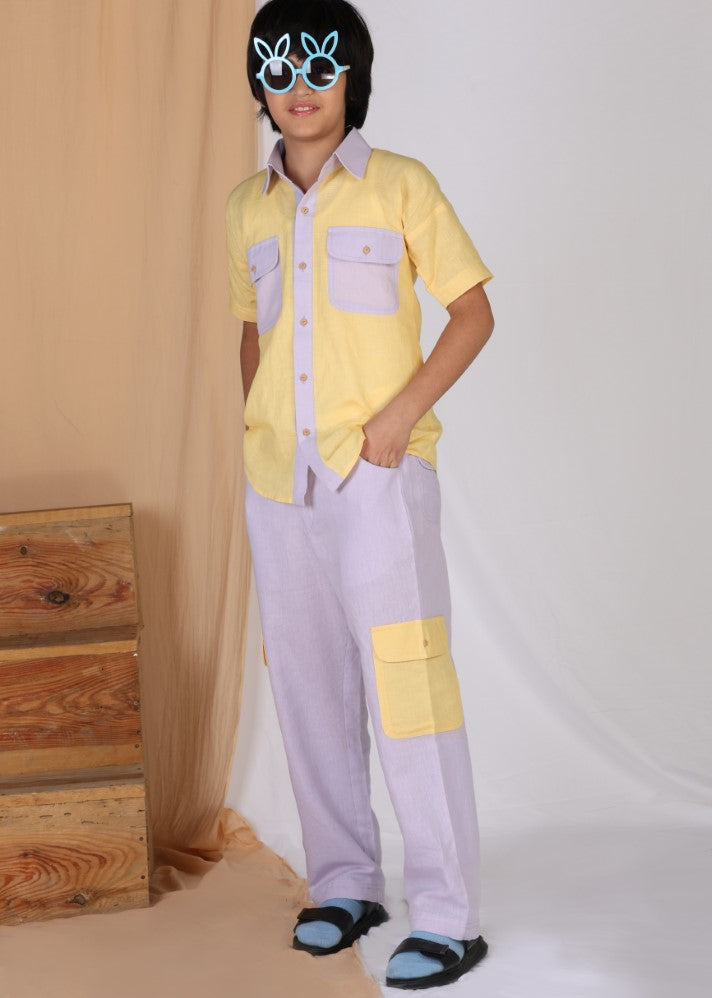 A Model Wearing Multicolor Linen Mulbery Shirt & Pants Set , curated by Only Ethikal