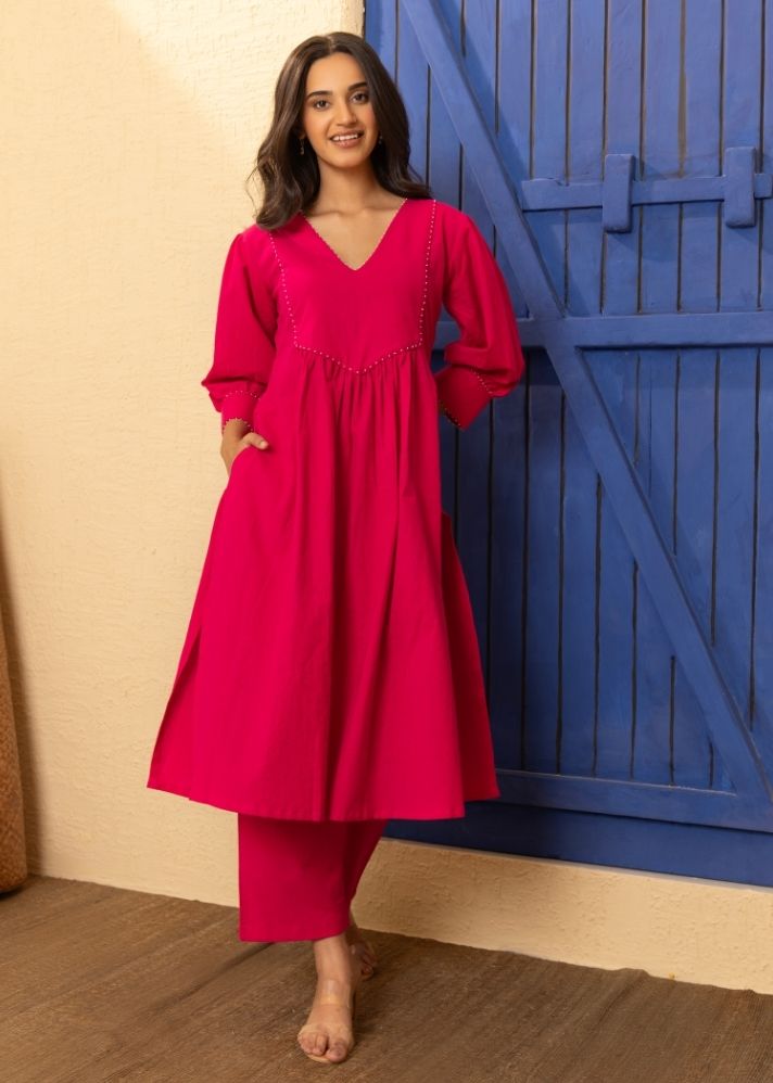 A Model Wearing Pink Organic Cotton Wildrose Kurta Pink, curated by Only Ethikal