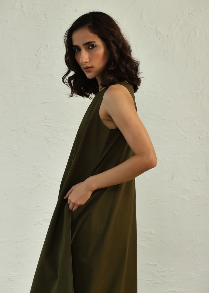 Earthy Green Halter Dress