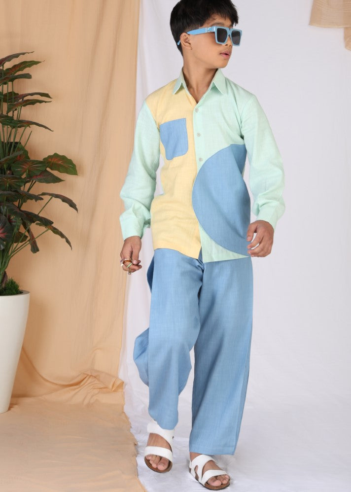 A Model Wearing Multicolor Linen  
         
Willow Colorblocked Shirt & Pants Set, curated by Only Ethikal