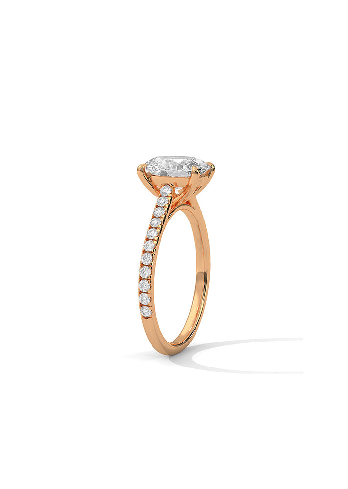 Oval Solitaire Ring With 22 Diamonds-Cat0101