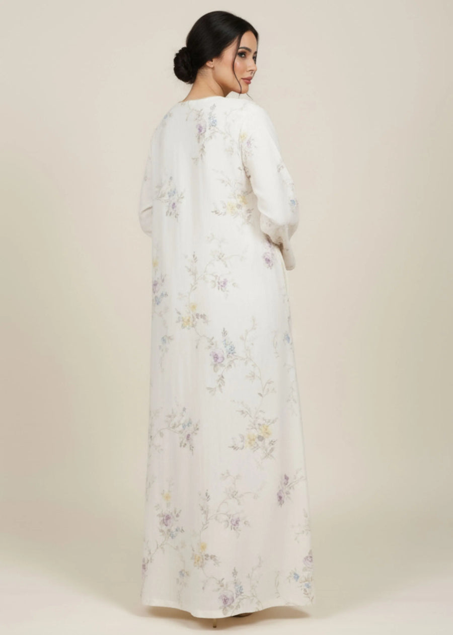 Meadow Print White Jalabiya