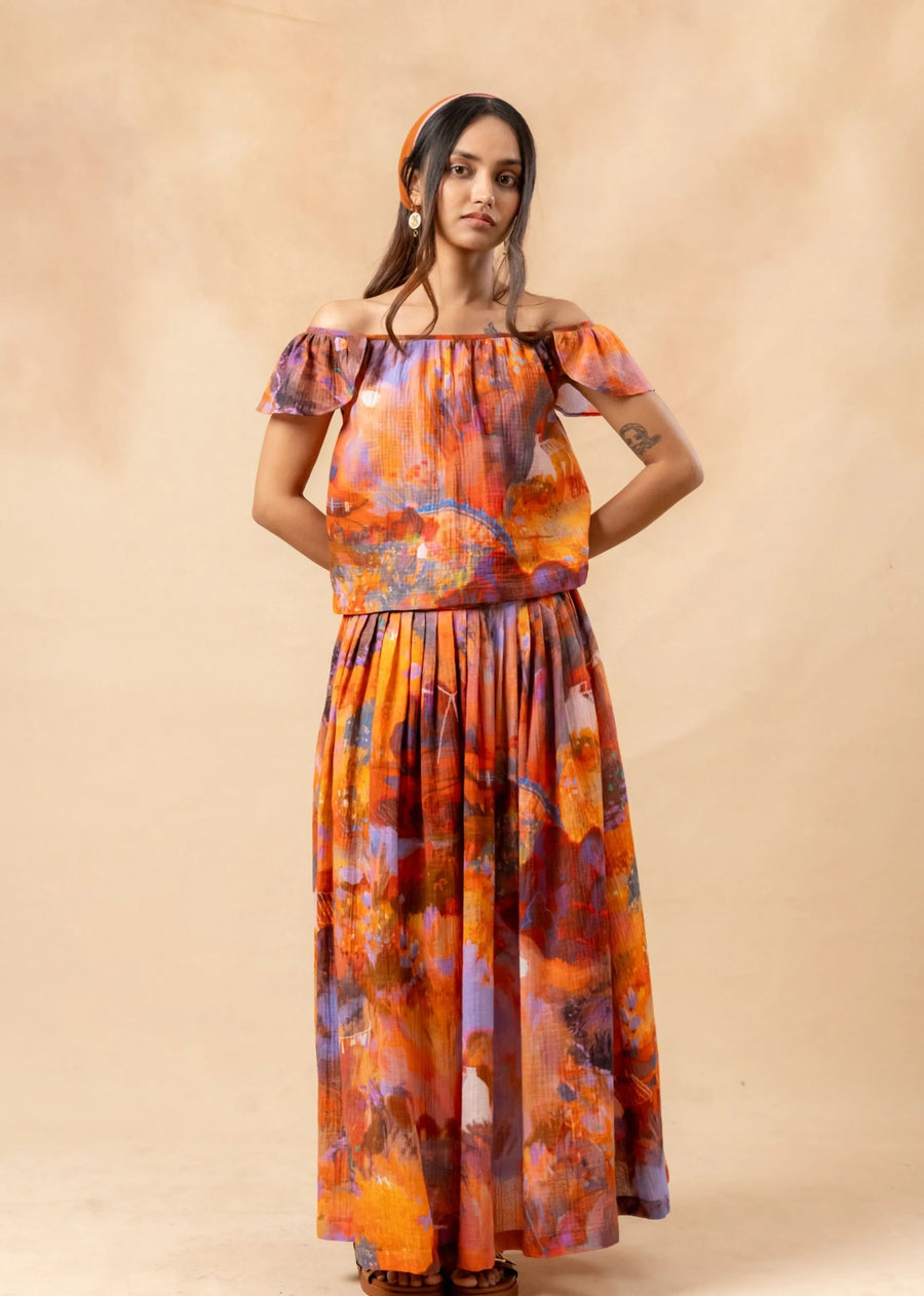 A Model Wearing Orange Organic Cotton Little Leaf Skirt, curated by Only Ethikal