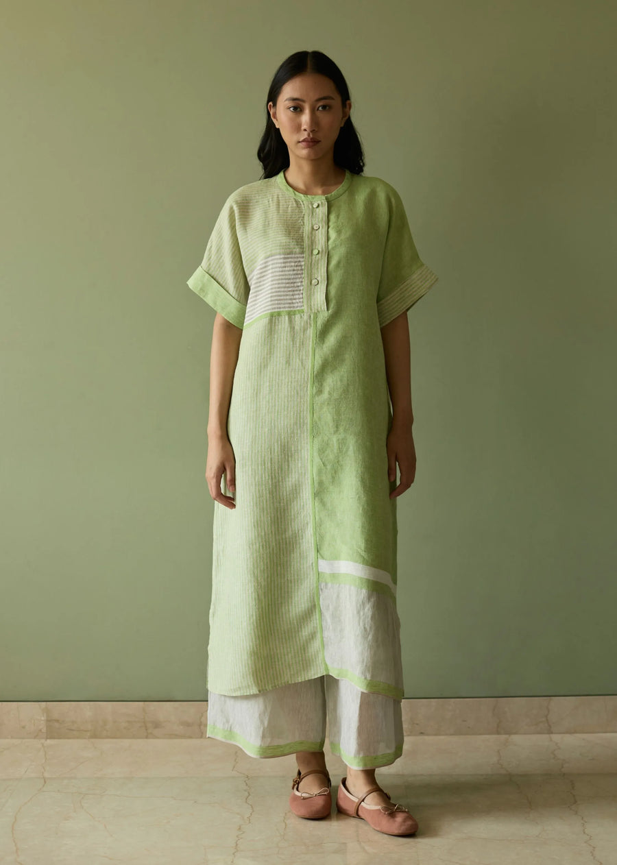 Pira Stripe Linen Tunic Kaftan- Meadow