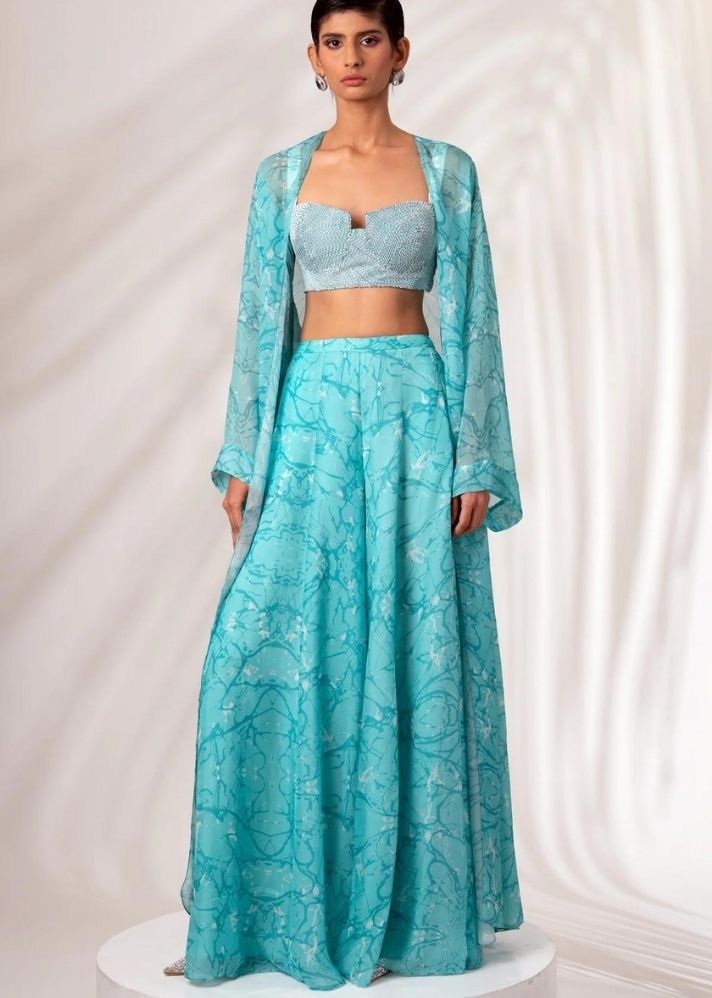 A Model Wearing Blue Handloom Chanderi Silk  Zuri Co-Ord Set, curated by Only Ethikal