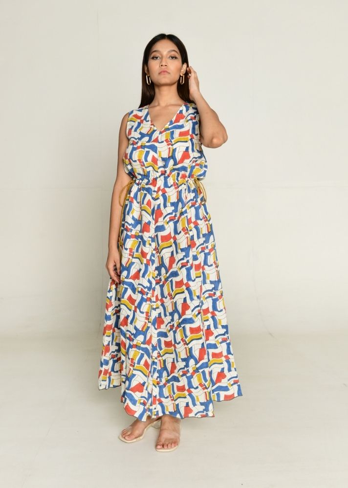 A Model Wearing Multicolor Linen tencil Escher Maxi, curated by Only Ethikal