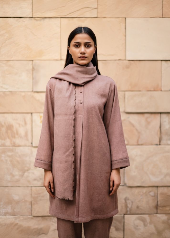 A Model Wearing Brown   Wool Brown Iris Set( With Stole ), curated by Only Ethikal