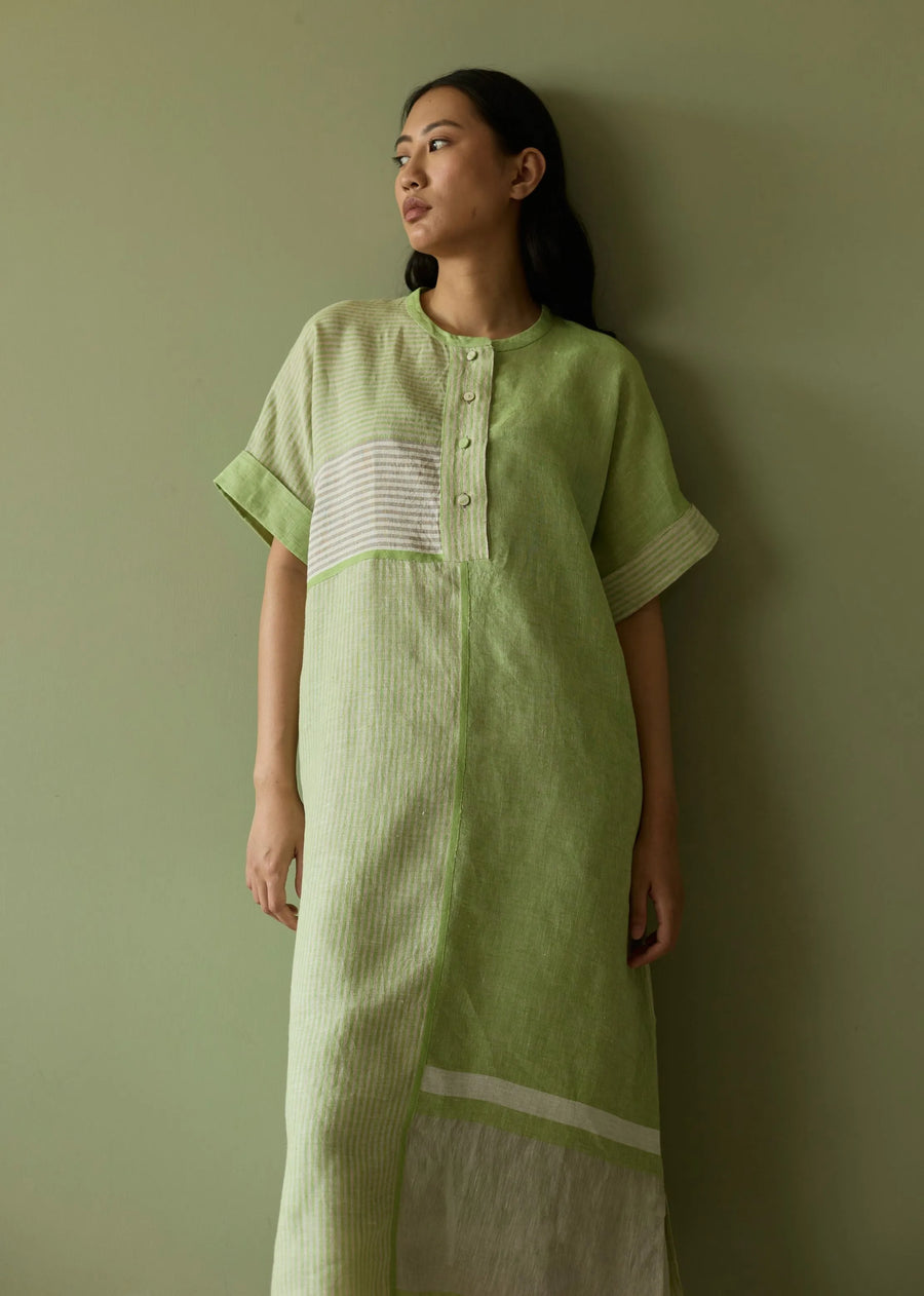 Pira Stripe Linen Tunic Kaftan- Meadow