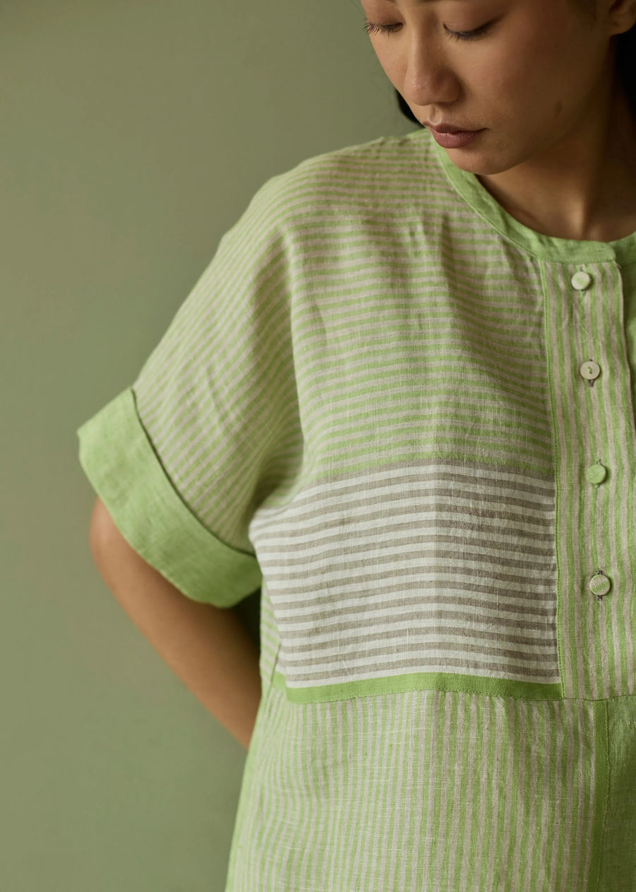 Pira Stripe Linen Tunic Kaftan- Meadow
