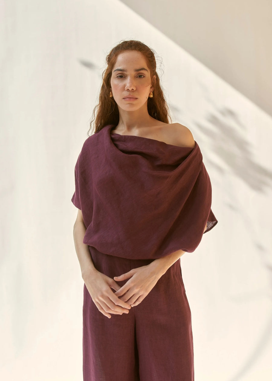 Cowl Set Co-Ord Set- Wine