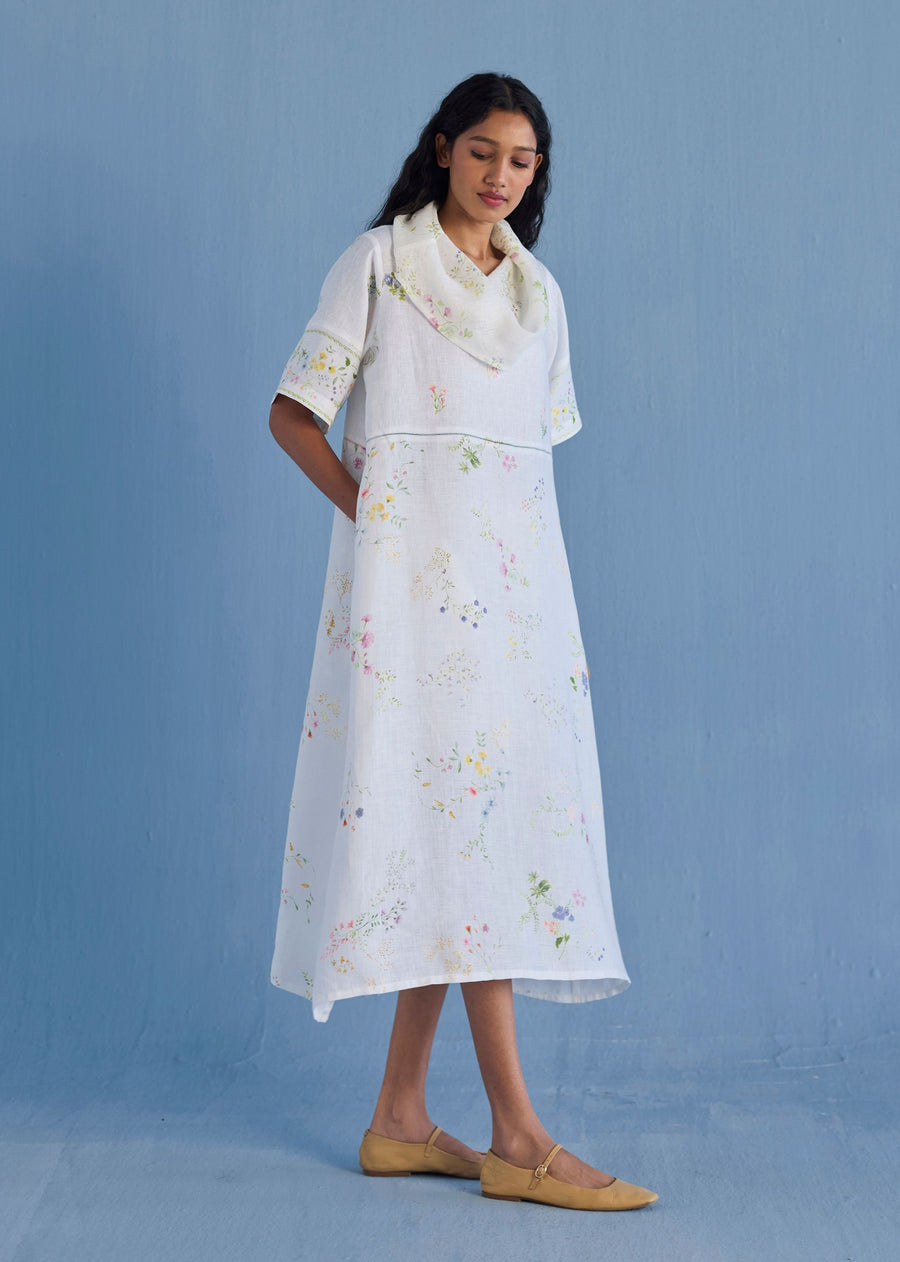 Imara Cowl Neck Linen Dress - White