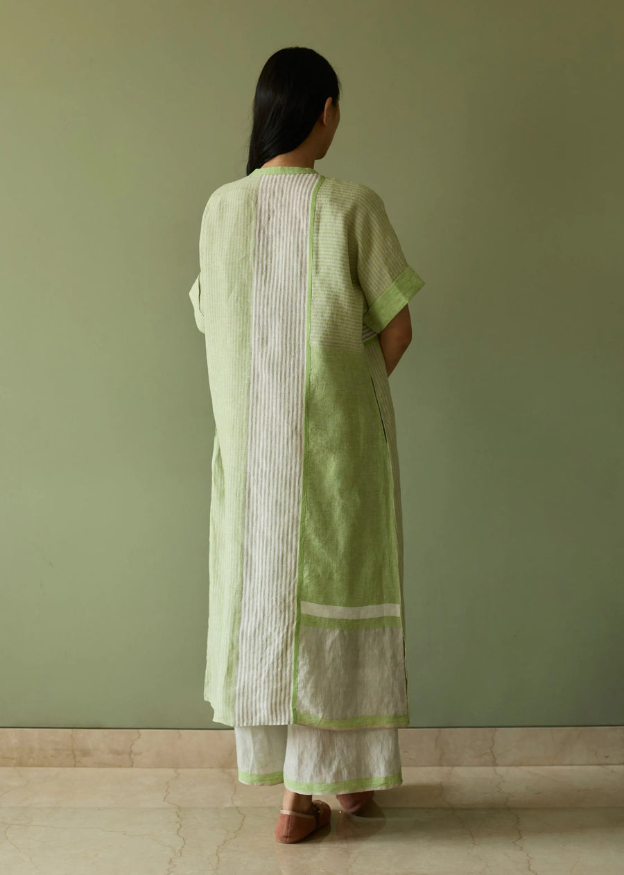 Pira Stripe Linen Tunic Kaftan- Meadow