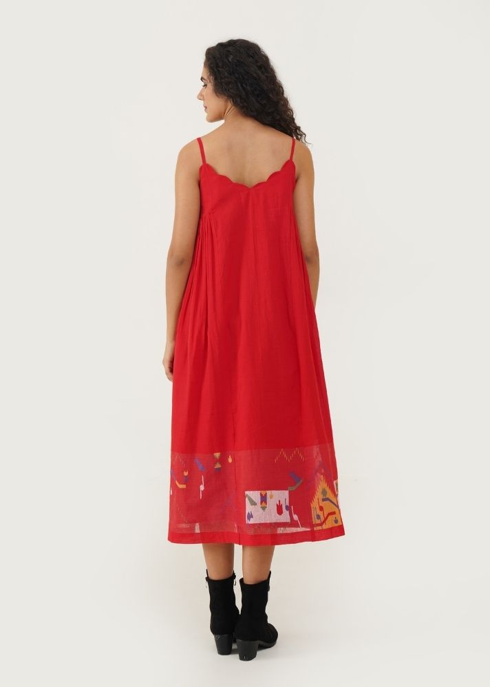 A Model Wearing Red Pure Cotton Poppy Dress Red, curated by Only Ethikal