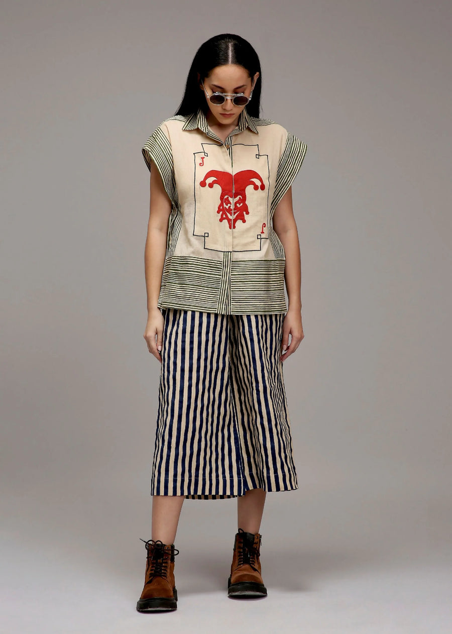 A Model Wearing Multicolor Cotton Egg-Shell Joker Shirt Capre Set, curated by Only Ethikal