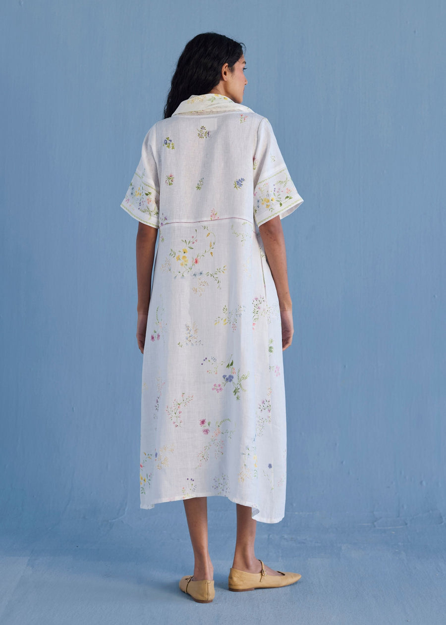 Imara Cowl Neck Linen Dress - White