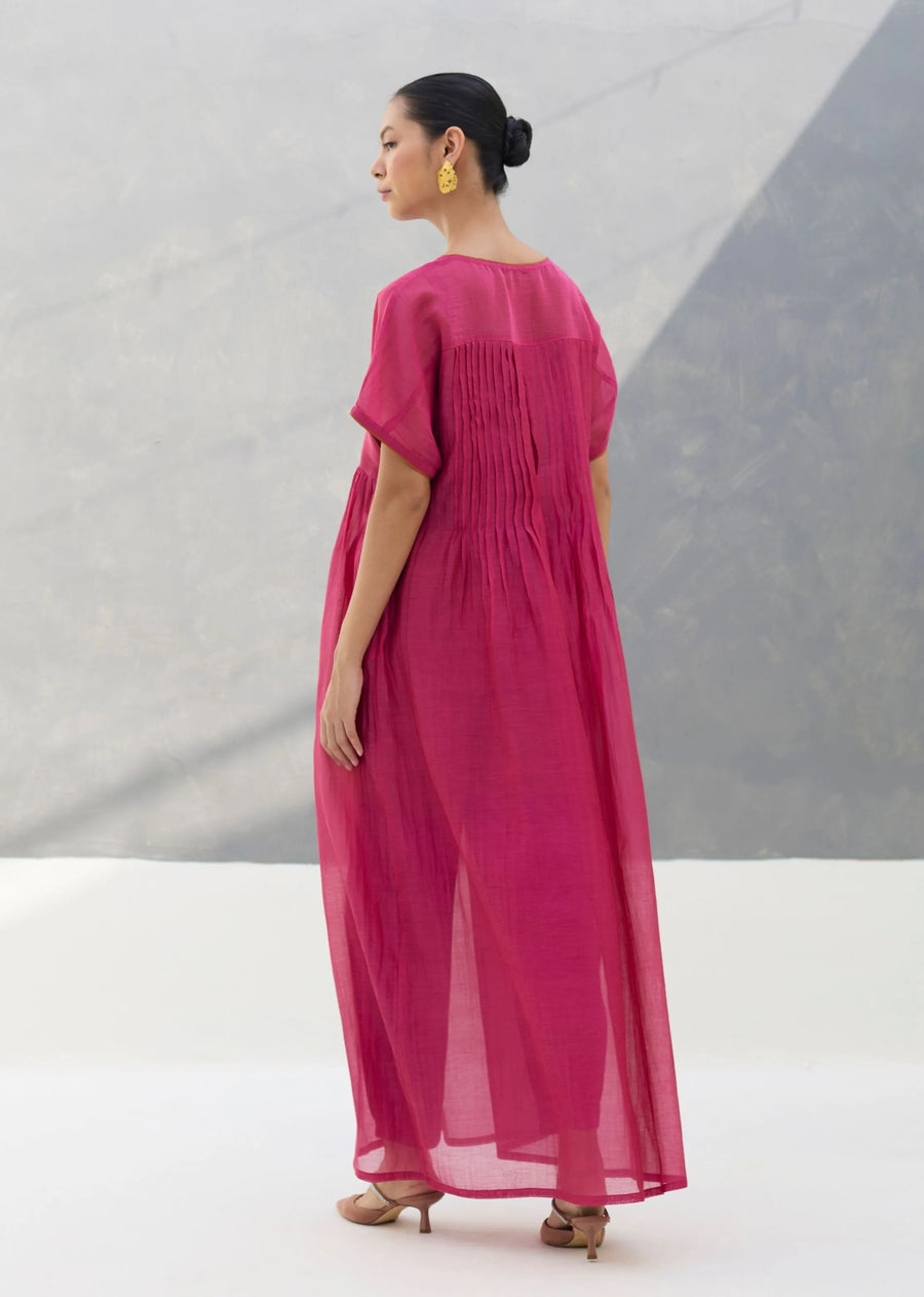 Vara Sheer Silk Chanderi Dress - Rose