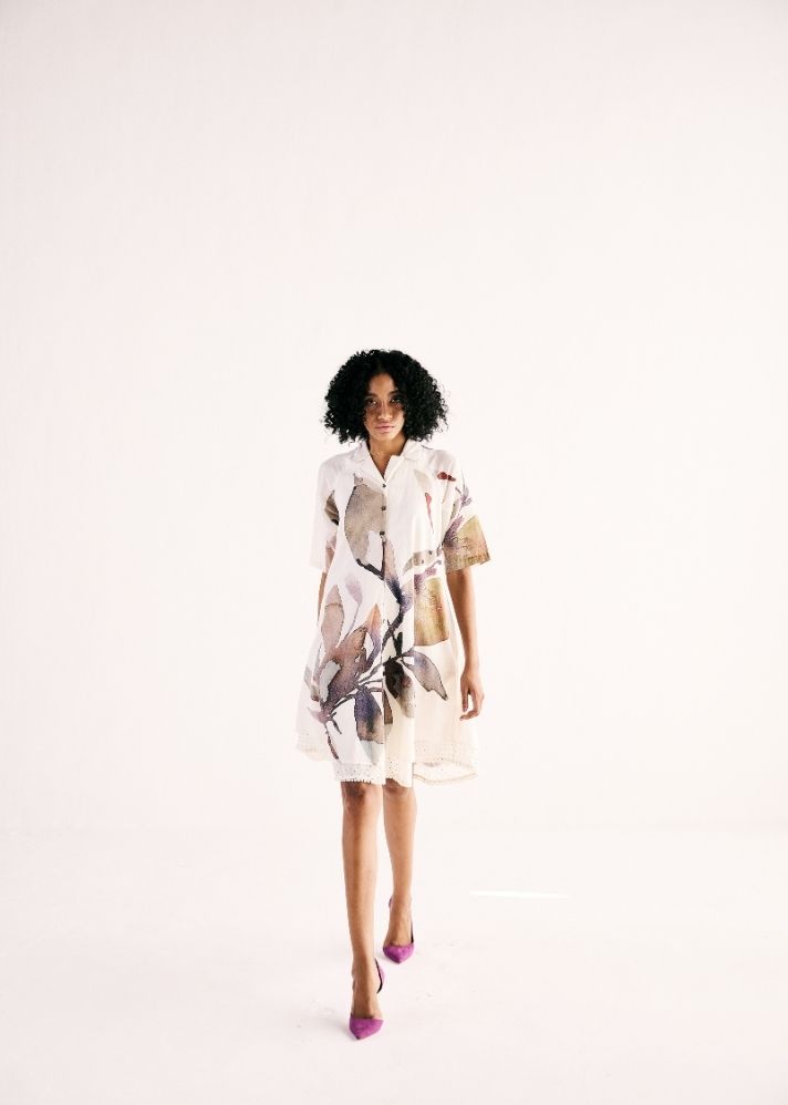 A Model Wearing Multicolor Cotton Mul Ivory Bloom Dress, curated by Only Ethikal