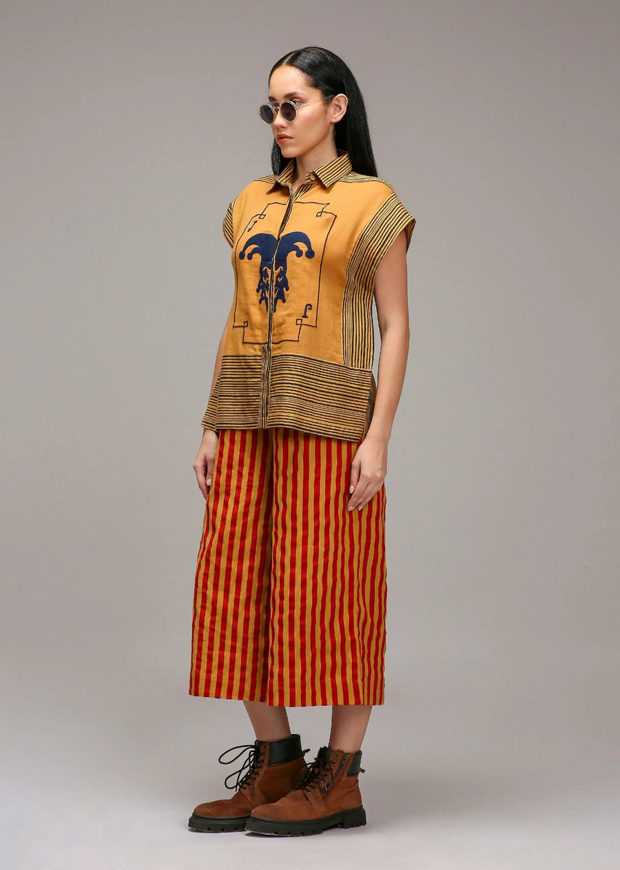 Tan-Brown Joker Shirt Capre Set