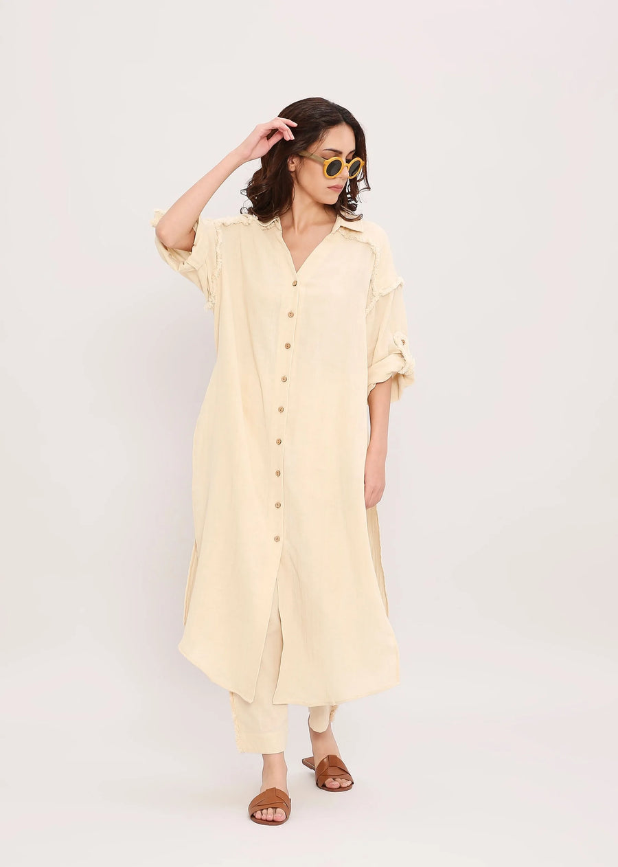 Coco Cream Fringed Long Shirt