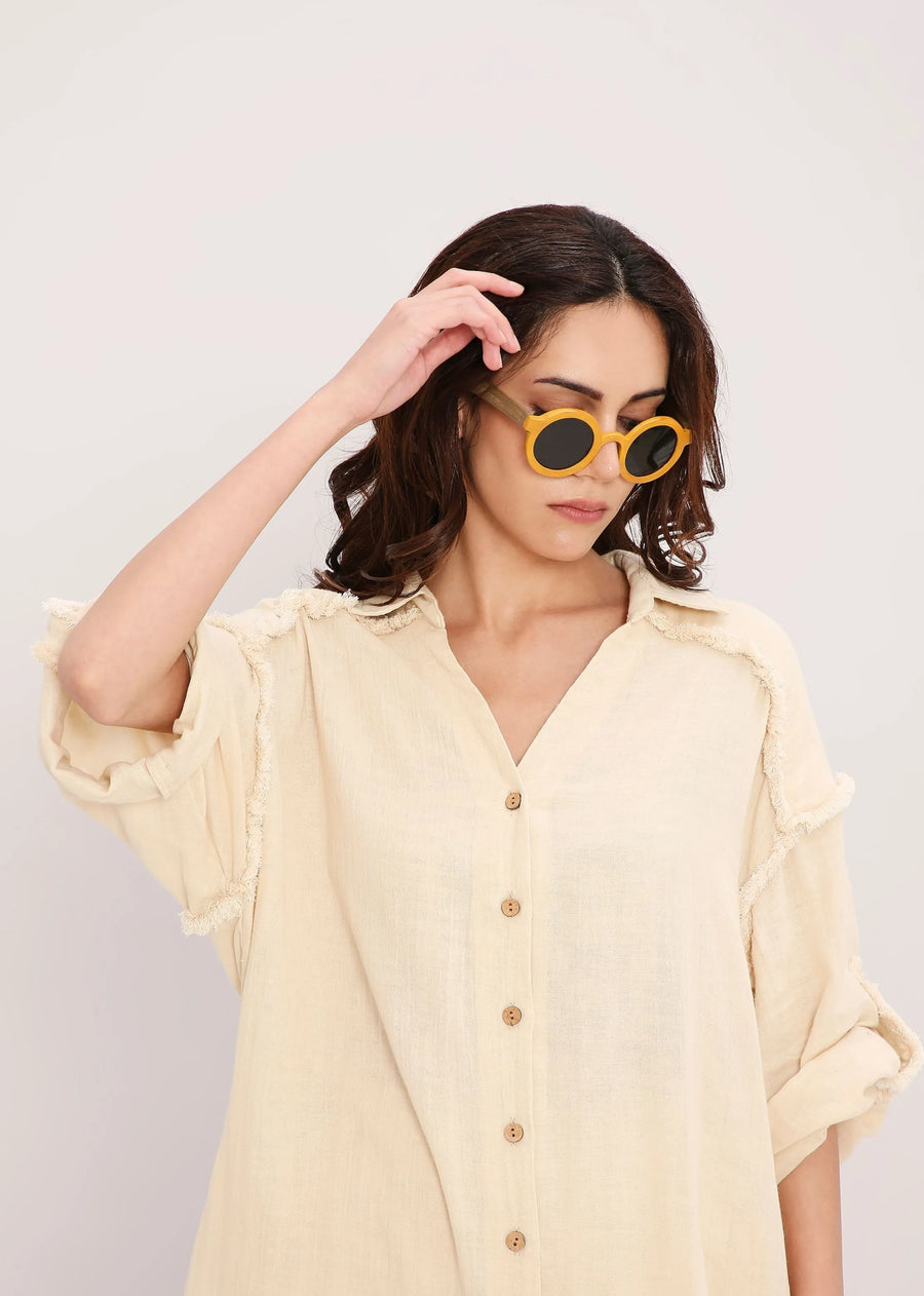 Coco Cream Fringed Long Shirt