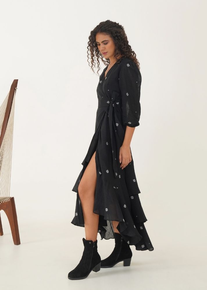 A Model Wearing Black Pure Cotton Oak Dress, curated by Only Ethikal