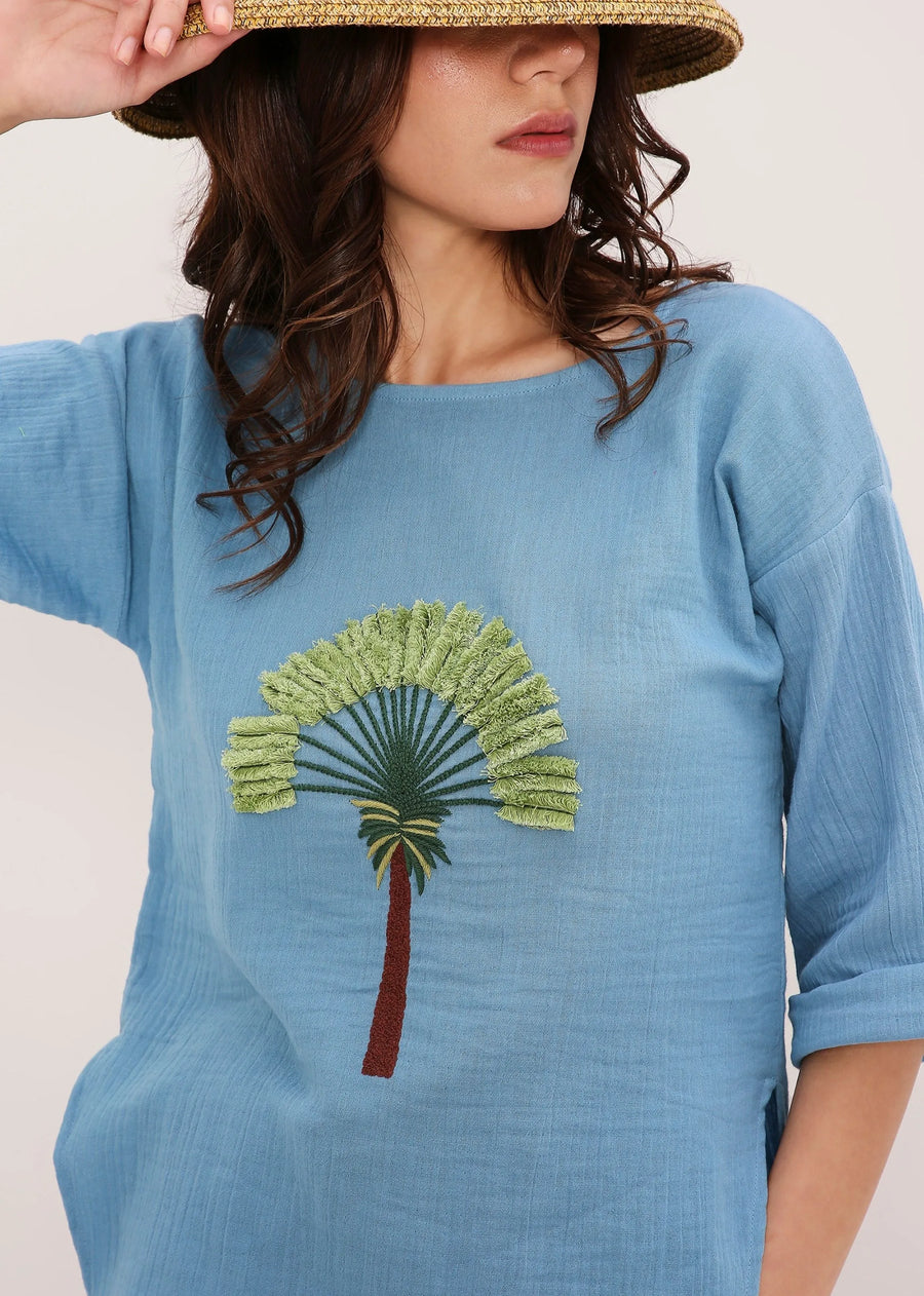 Coco Blue Embroidered Top