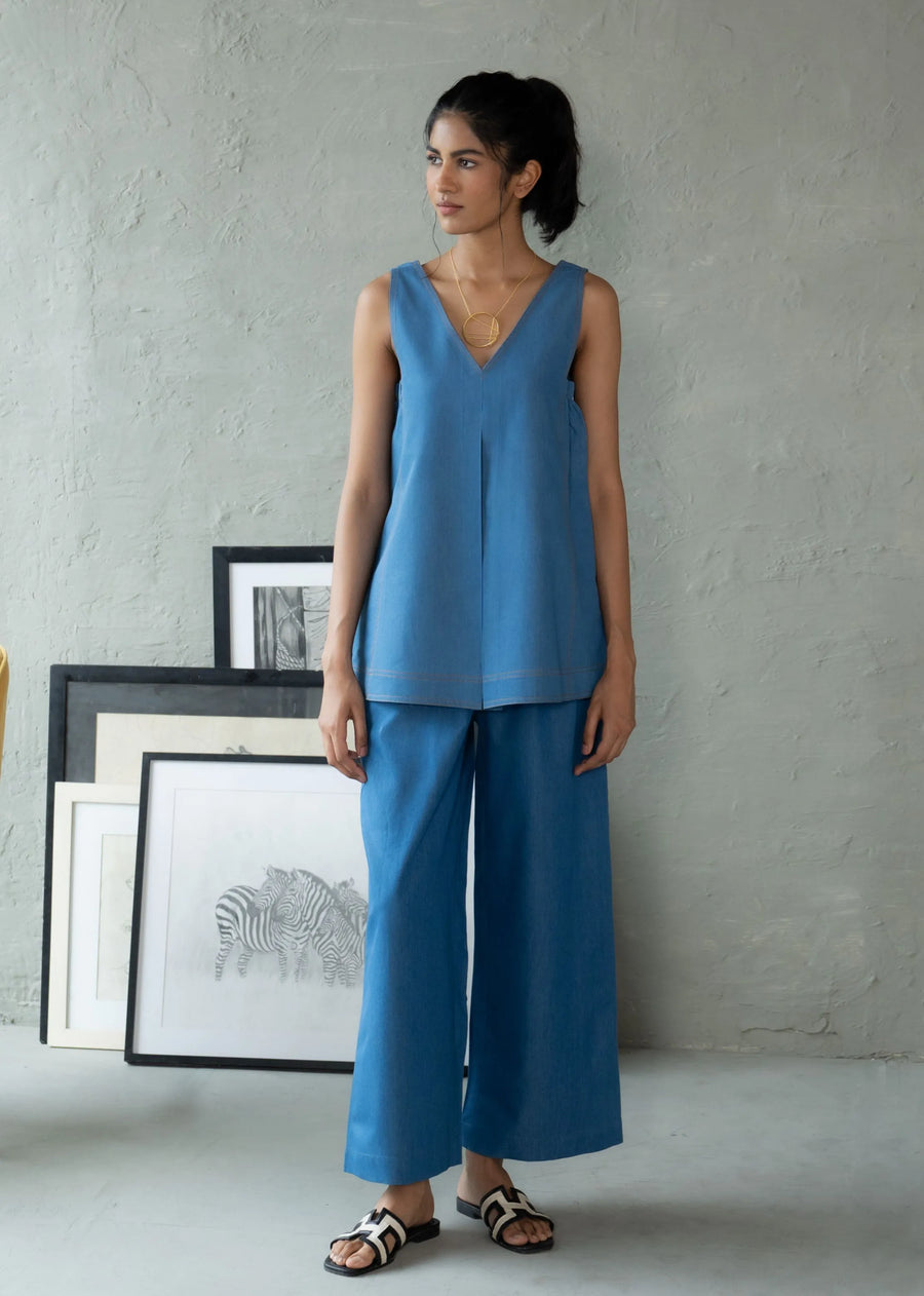 A Model Wearing Blue Denim Explorer’S Note Set, curated by Only Ethikal